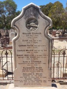 headstone for robert &amp; elizabeth west (nee raven) + several of their children. (reduced)